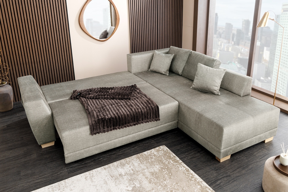 Modernes Ecksofa NORWAY 250cm taupe Vogue Velours Samt Schlafsofa mit Stauraum