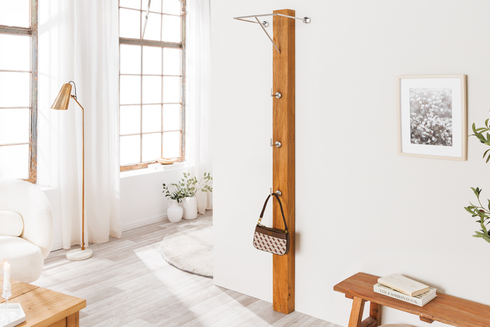 Massive Wandgarderobe JAVA 185cm recyceltes Teakholz mit drei Kleiderhaken Massive Wandgarderobe JAVA 185cm recyceltes Teakholz mit drei Kleiderhaken