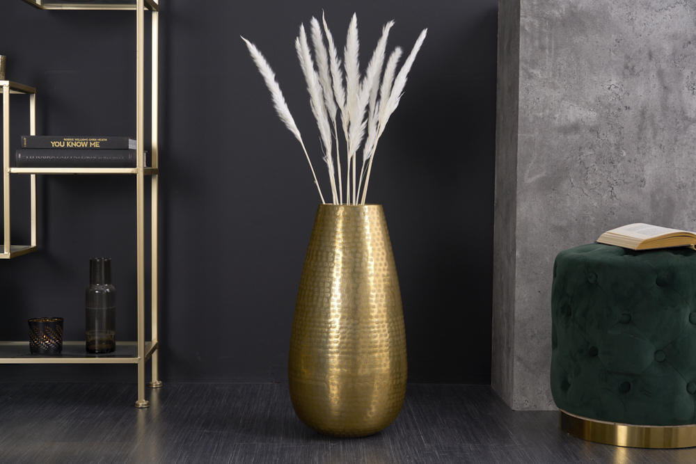 Elegante Vase ORIENT 50cm gold im Grid Hammerschlag Design