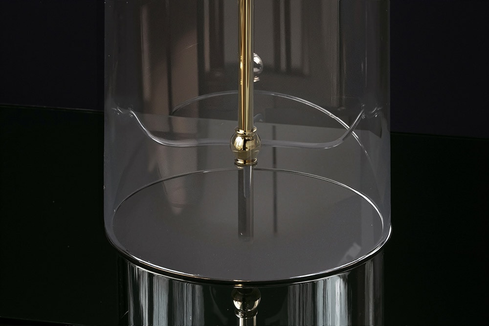 Moderne Tischlampe CLASSICO 50cm transparent Glas weiß gold Leinenschirm