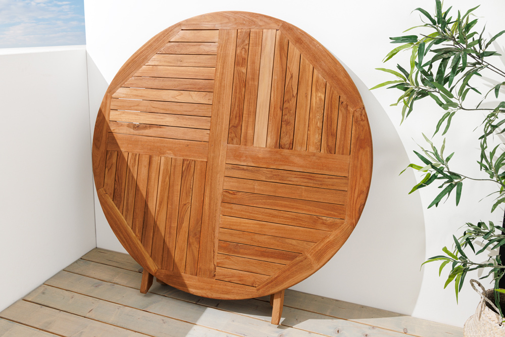 Massiver Gartentisch EMPIRE TEAK 120cm natur Teakholz rund klappbar Outdoor Balkontisch