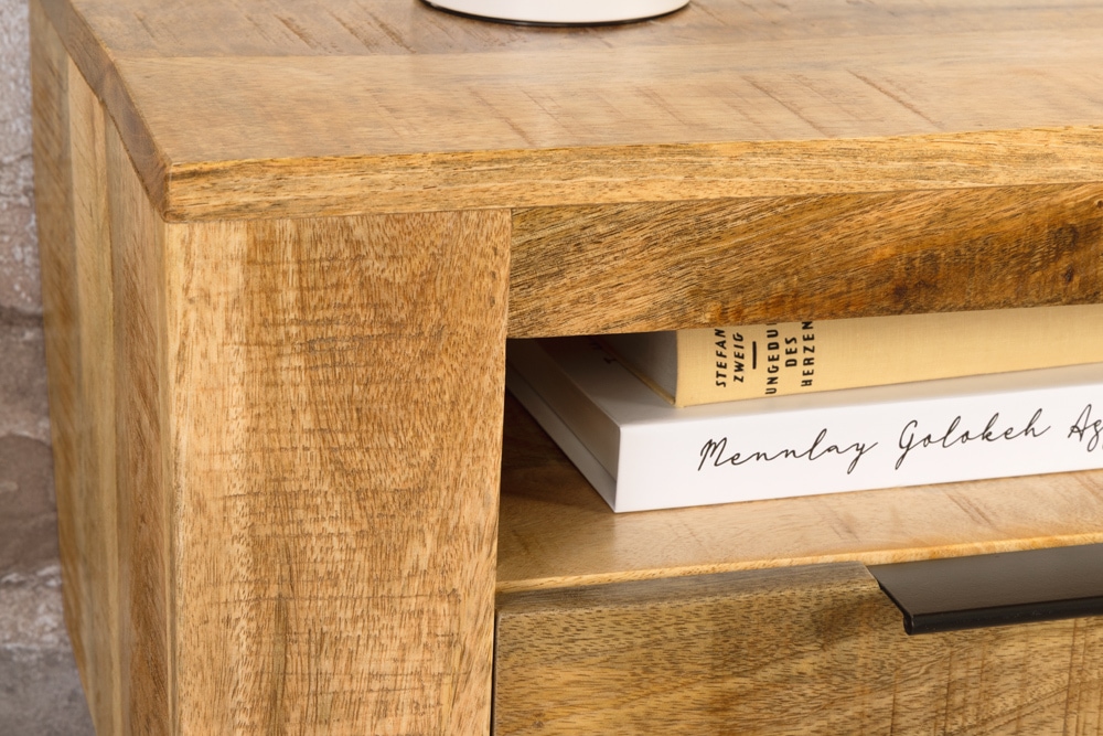 Hängendes TV-Board IRON CRAFT 160cm natur Mango Massivholz drei Schubladen Lowboard