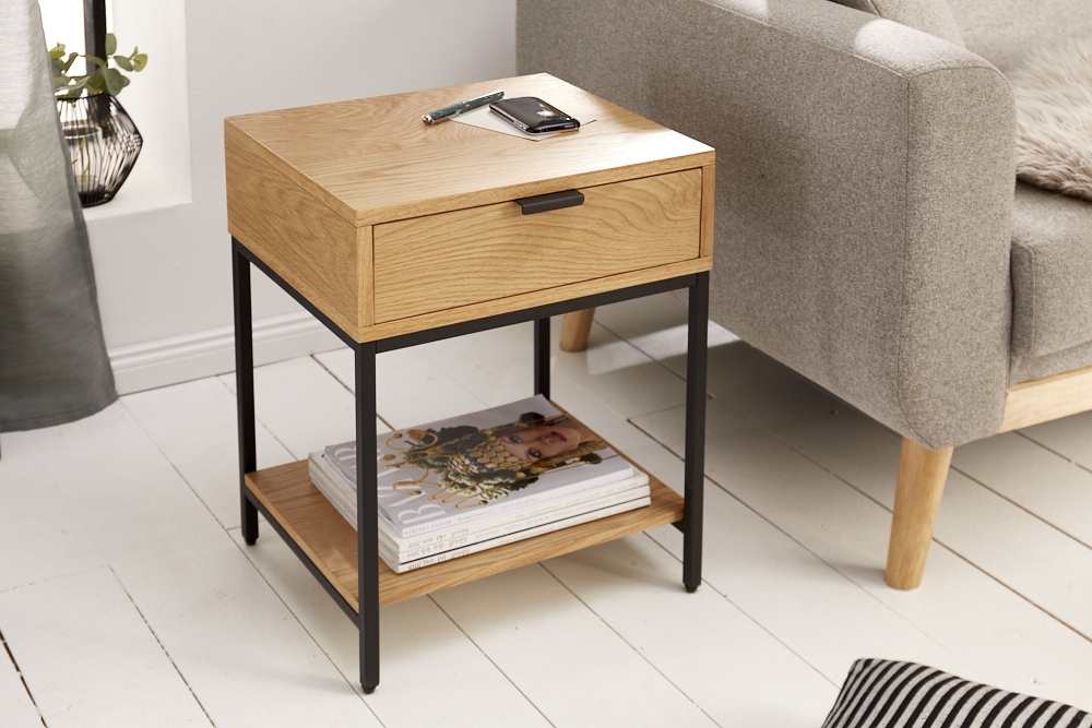 Industrial Nachttisch ELEMENTS 40cm Eiche Beistelltisch mit Schublade