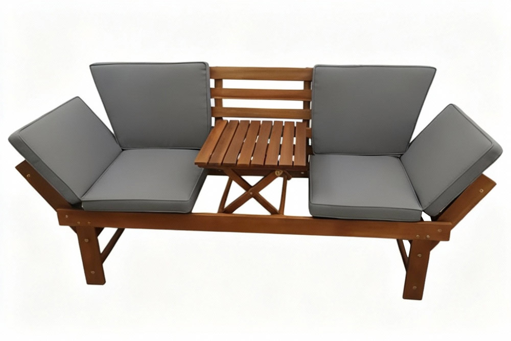 Outdoor Garten Sitzbank MODULAR 200cm natur grau Akazie mit Tisch inkl. Kissen klappbar