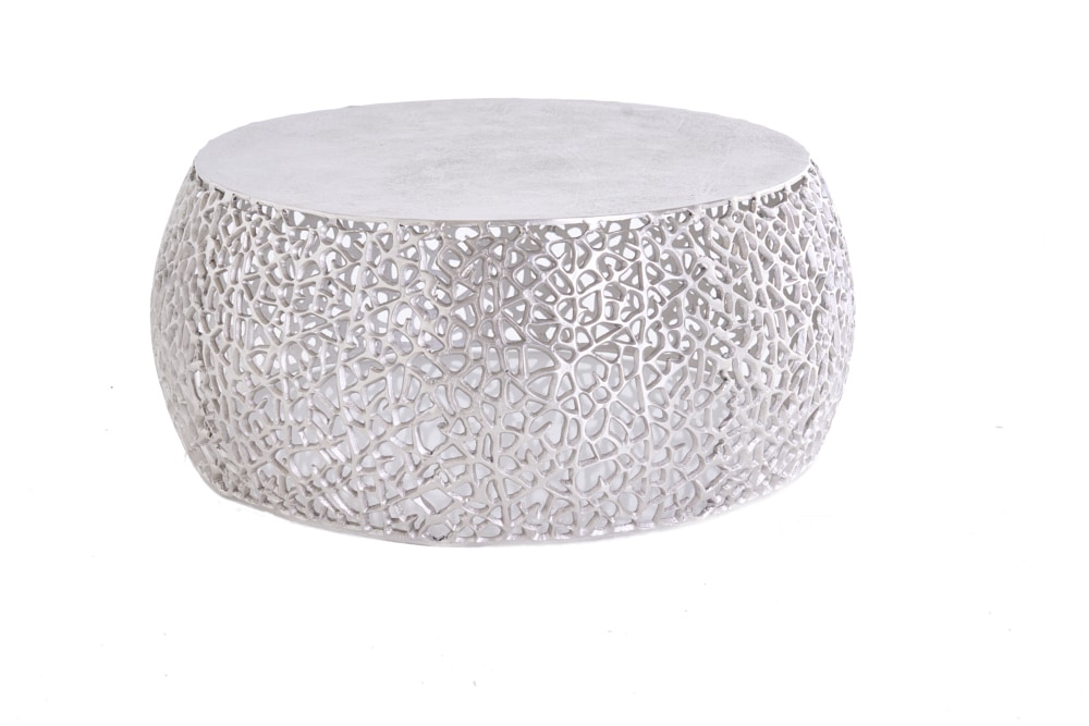 Runder Couchtisch ABSTRACT LEAF 75cm silber antik Metall filigrane Handarbeit