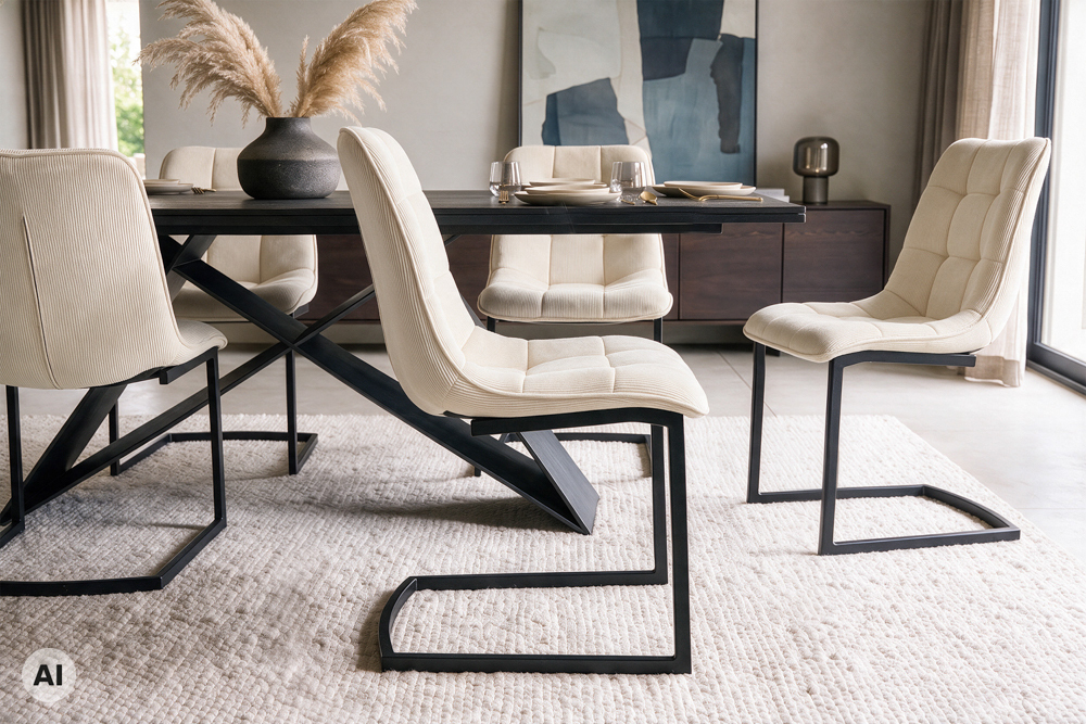 Freischwinger Stuhl MIAMI beige Cord matt schwarz Metallgestell Freischwinger Stuhl MIAMI beige Cord matt schwarz Metallgestell