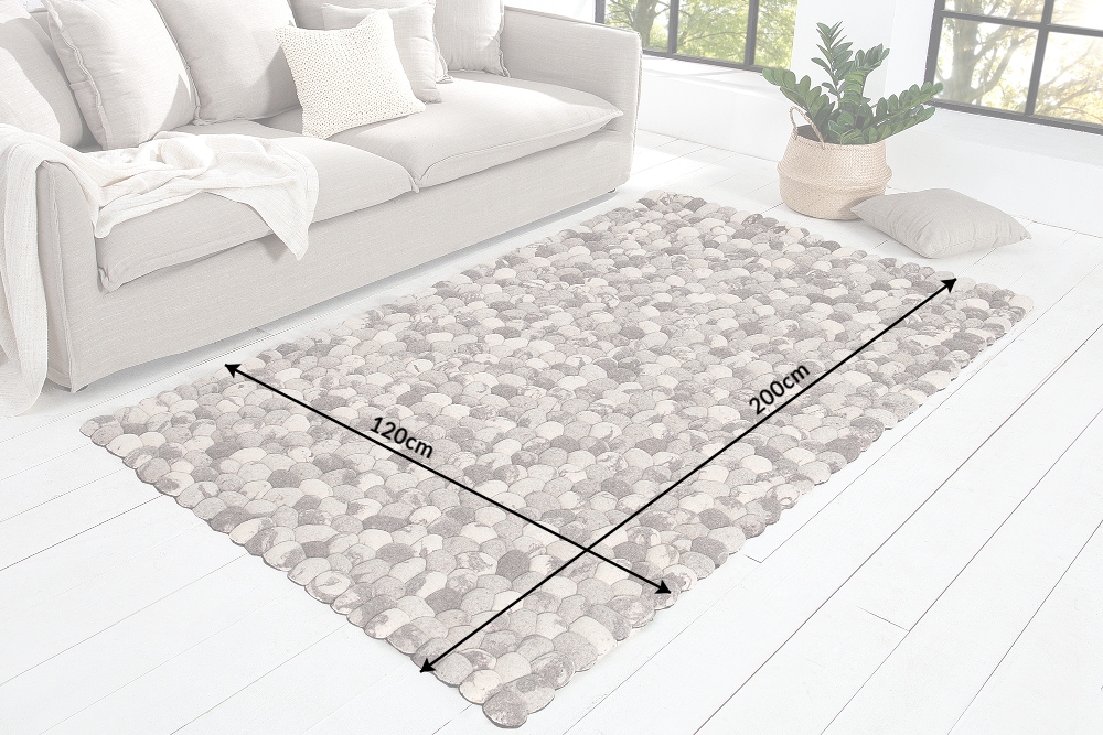 Handgewebter Schurwolle-Teppich ORGANIC LIVING 200x120cm grau Filz Steinoptik