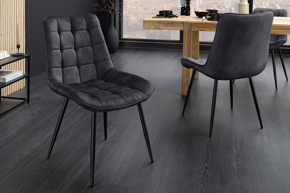 Design Stuhl ROADSTAR grau Samt schwarze Metallbeine Design Stuhl ROADSTAR grau Samt schwarze Metallbeine