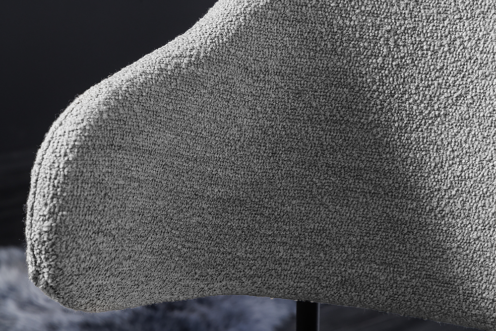 Design Stuhl VOGUE grau Bouclé schwarze Metallbeine