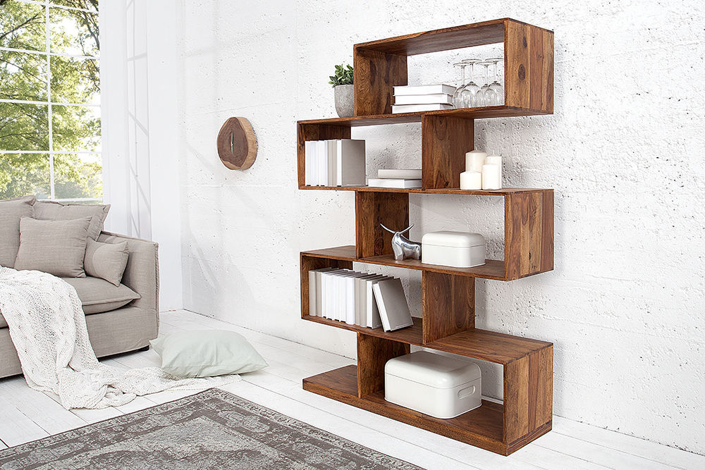 Massives Regal MAKASSAR XL 150cm braun Sheesham stone finish Bücherregal