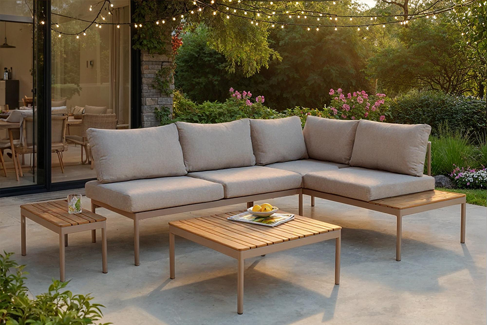 Outdoor Lounge MOBILE MODULAR greige Garten-Sitzgruppe inkl. Tisch und Kissen