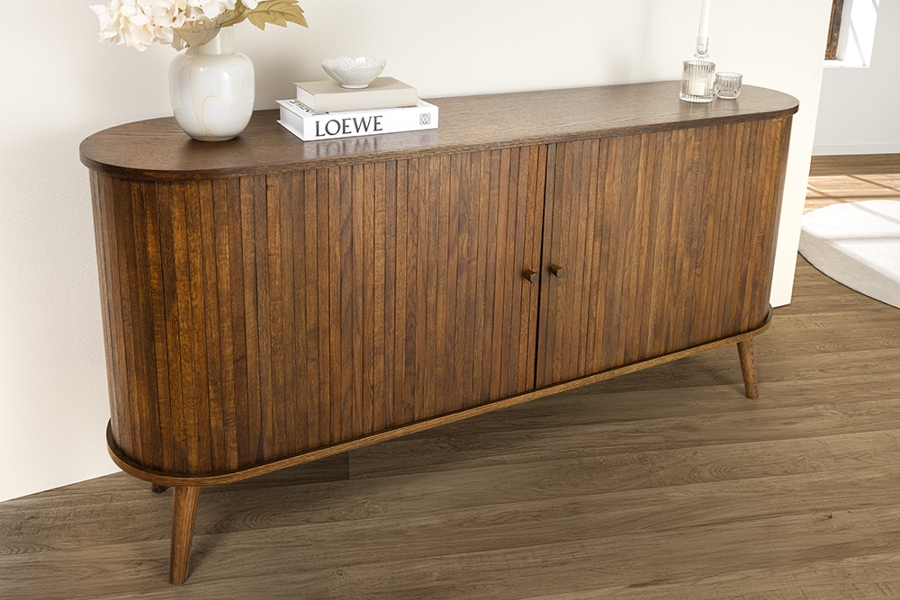 Retro Sideboard VALHALLA WOOD 160cm smoked Eichenholz Schiebetüren