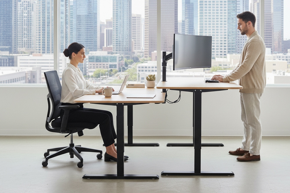 Höhenverstellbarer Schreibtisch OAK DESK 160cm natur Eiche schwarz Metall