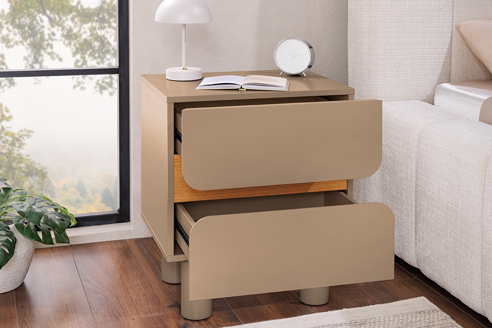 Design Nachtschrank COSMO 60cm greige Eiche zwei Schubladen