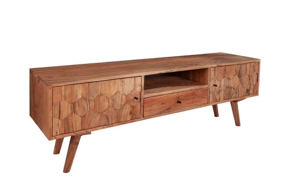 Massives TV-Board MYSTIC LIVING 140cm Akazie natur 3D Oberfläche Massivholz