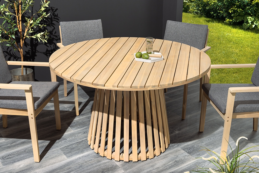Runder Gartentisch KOPENHAGEN 120cm natur Akazie Massivholz In- und Outdoor wetterfest