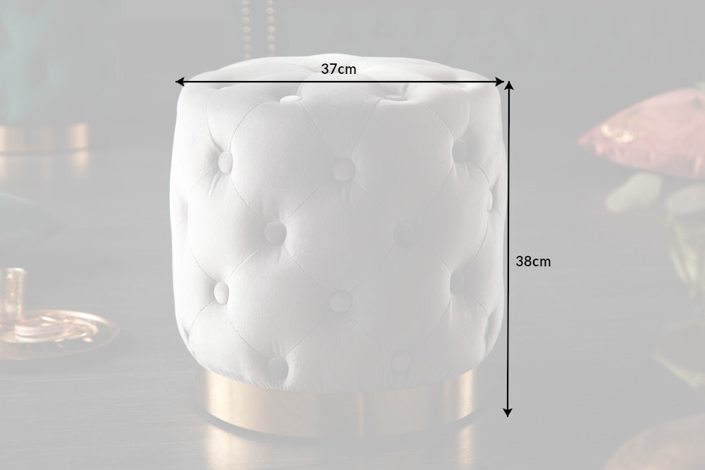 Design Hocker MODERN BAROCK 37cm edel-grau gold Samt Chesterfield