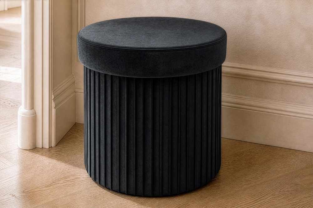 Runder Hocker ÉLAN 40cm schwarz Samt faltbar mit Stauraum