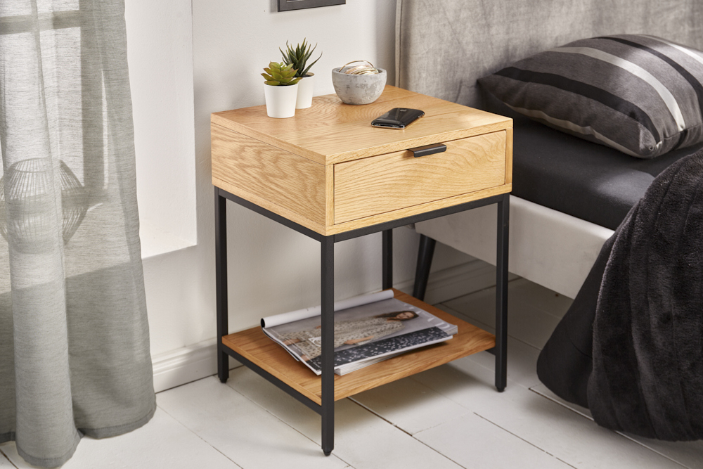 Industrial Nachttisch ELEMENTS 40cm Eiche Beistelltisch mit Schublade