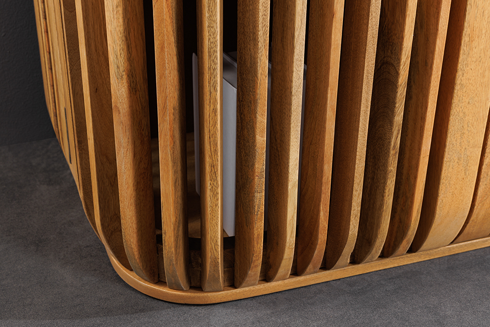 Massives Sideboard SCULPTURA 170cm natur Mangoholz mit abgerundeter Lamellenfront