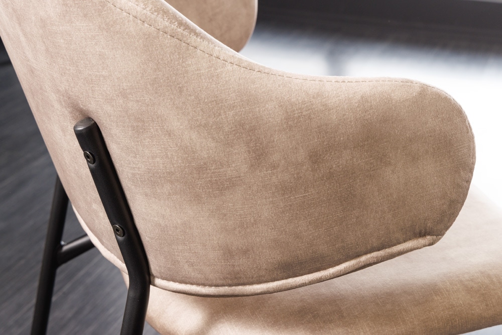 Design Stuhl VOGUE champagner greige Samt schwarze Metallbeine
