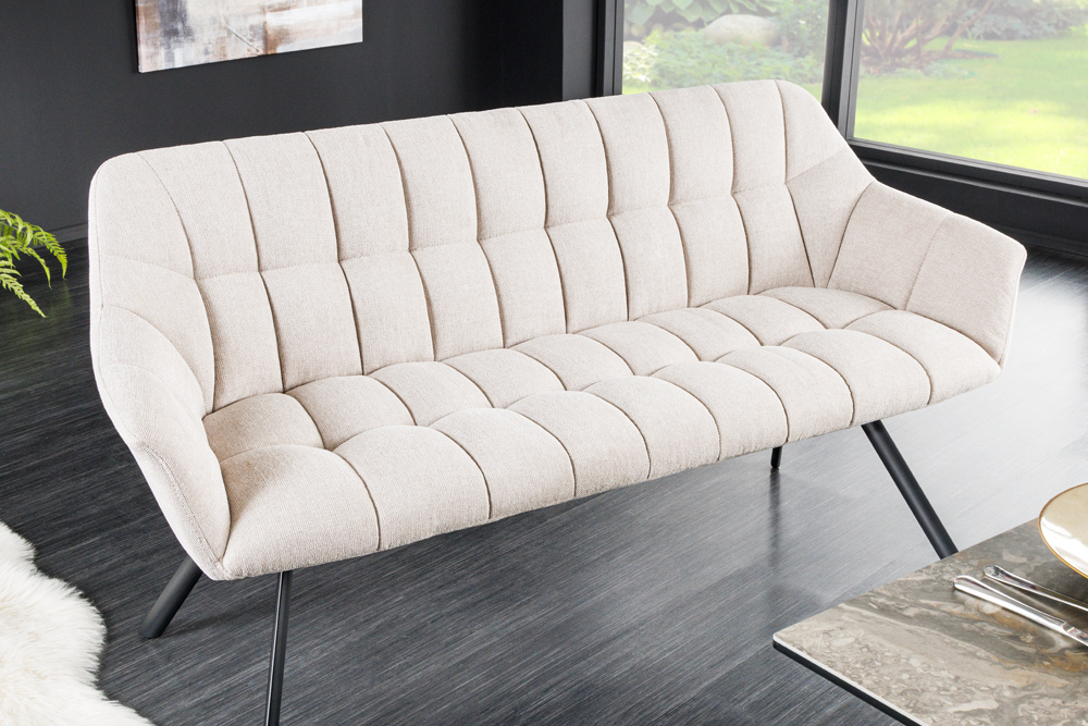 Esszimmer Sitzbank PAPILLON 165cm champagner beige mit Lehnen schwarzes Metallgestell