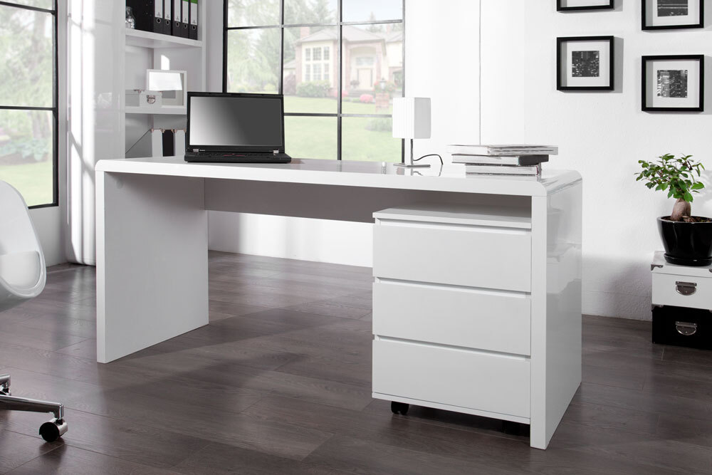 Design Schreibtisch FAST TRADE 160cm weiß Hochglanz Computertisch