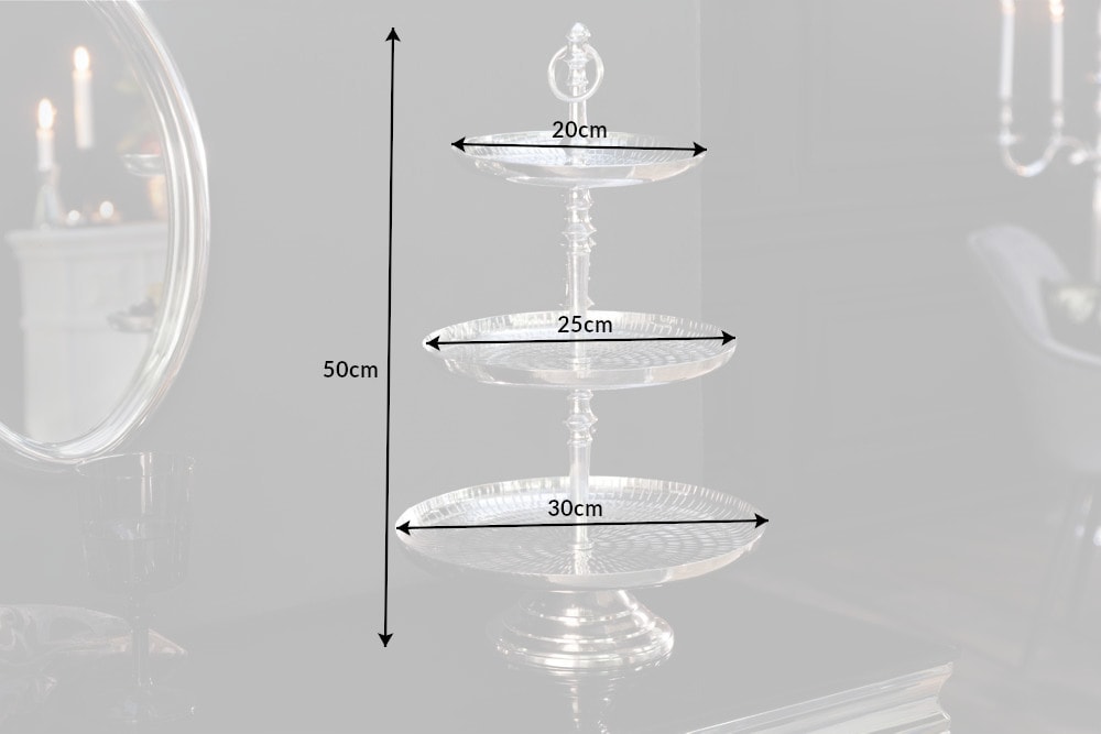 Elegante Etagere ORIENT 50cm silber im Rice Hammerschlag Design mit drei Etagen