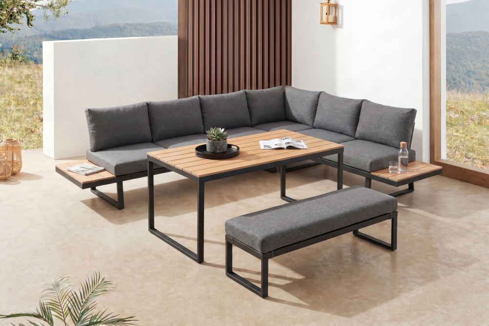 Wetterfestes Gartenmöbel Set IBIZA GRAND 280cm anthrazit Aluminium mit Sitzpolster