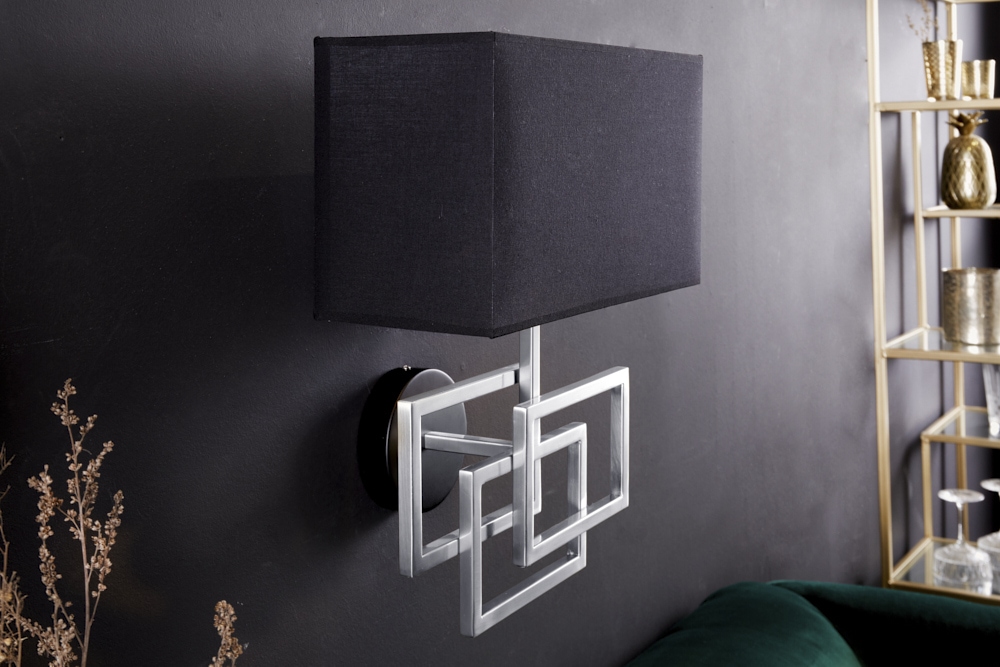 Moderne Wandleuchte ATLANTIS 44cm silber Stoffschirm schwarz Lampe