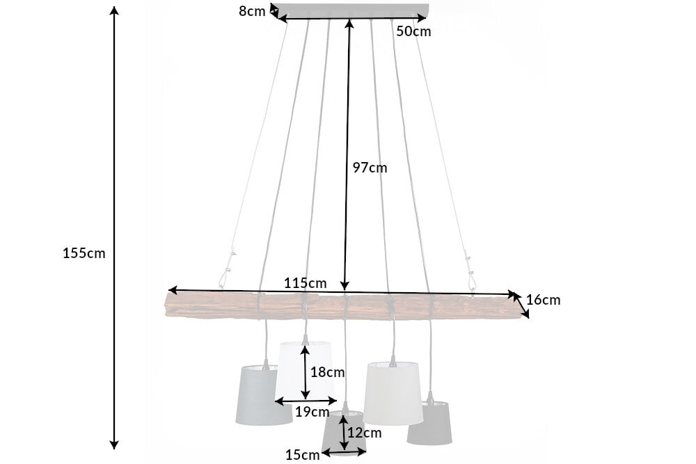 Design Hängelampe LEVELS 115cm Treibholz schwarz grau mit 5 Leuchten