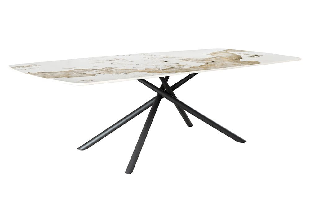 Design Esstisch OSAKA 160cm weiß schwarz Pandora Keramik Sterngestell Metall
