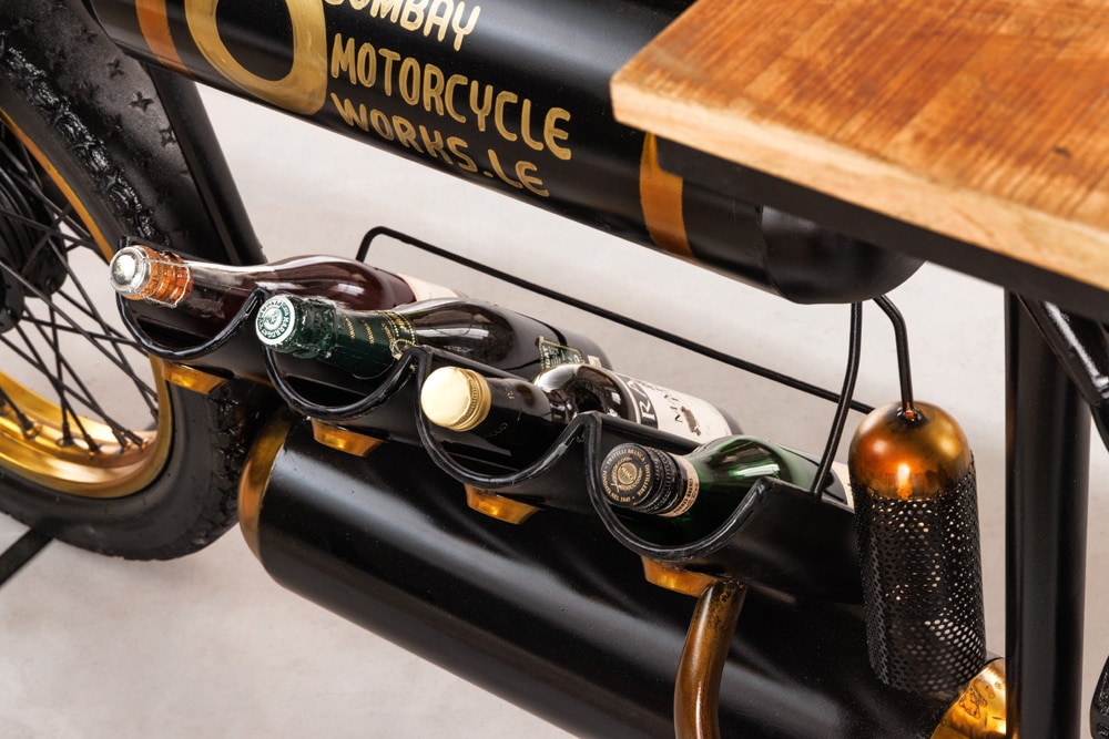 Industrial Konsolentisch MOTORCYCLE 185cm Mangoholz schwarz Motorrad Bartheke Upcycling