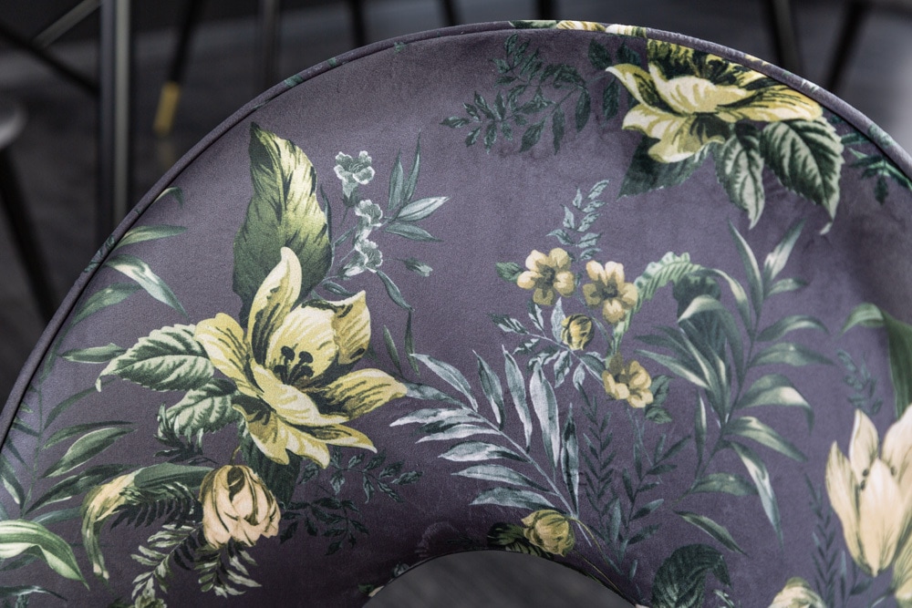 Design Stuhl PRÊT-À-PORTER grau Samt florales Muster und goldene Fußkappen