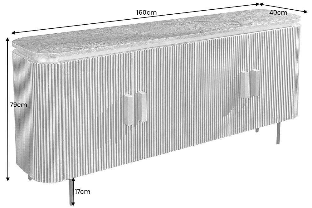 Design Sideboard VENEZIANO 160cm messing grün Marmorplatte Mangoholz Retro