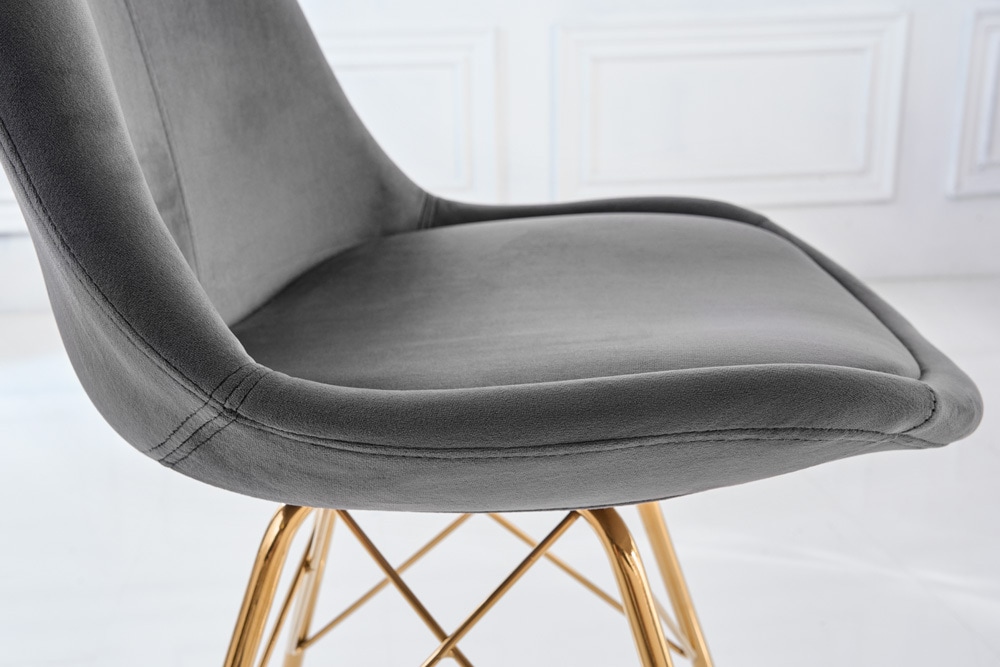Design Stuhl SCANDINAVIA MEISTERSTÜCK dunkelgrau Samt goldene Beine