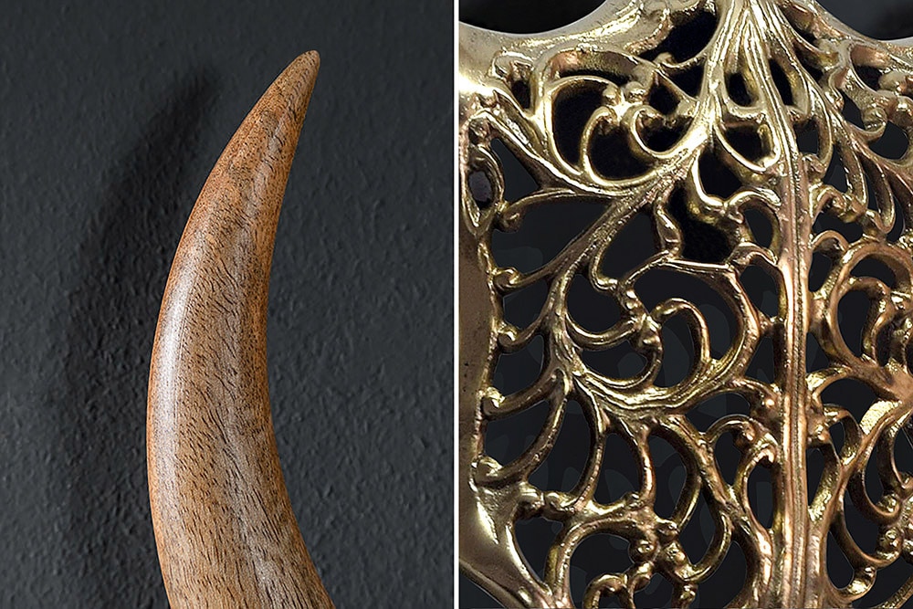 Extravagante Wanddekoration EXOTIC BULL 60cm gold Mangoholz Stierkopf