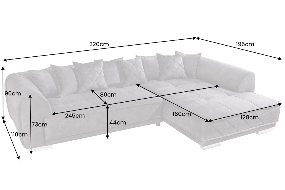 Modernes XXL Ecksofa DECADENCIA 320cm dunkelgrau Samt inkl. Kissen Bigsofa