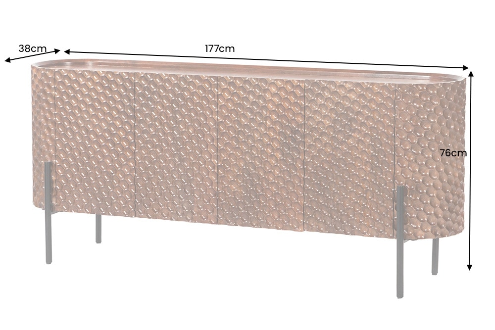 Massives Sideboard ADLON 180cm braun Mangoholz schwarz Metall 3D-Front in Wabenstruktur