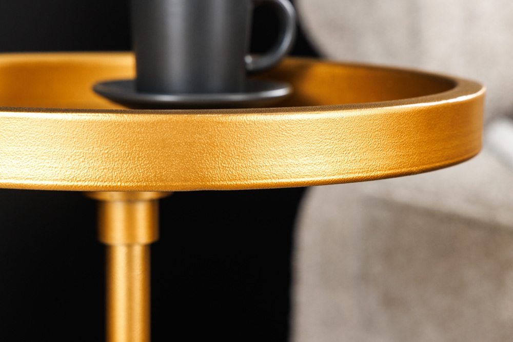 Runder Beistelltisch TRAYFUL 60cm gold Eisen weiß Marmorfuß handmade