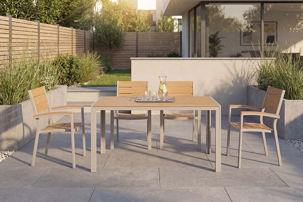 Moderner Gartentisch DESIGNO 150cm natur greige Aluminium wetterfest Outdoor