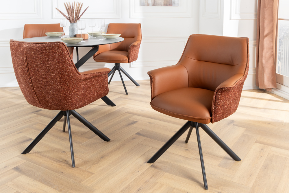 Drehbarer Stuhl LE GRAND cognac Echtleder Strukturstoff schwarzes Metallgestell » Jetzt kaufen