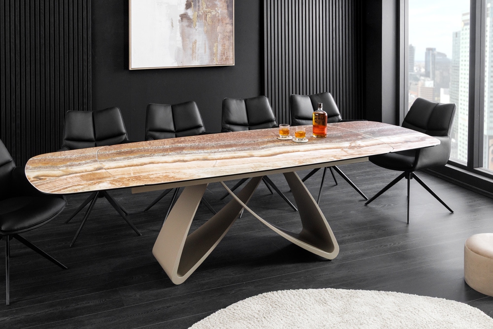 Ausziehbarer Esstisch INFINITY 180-260cm beige rostbraun Onyx Marmor Keramik Bootsform » Jetzt kaufen