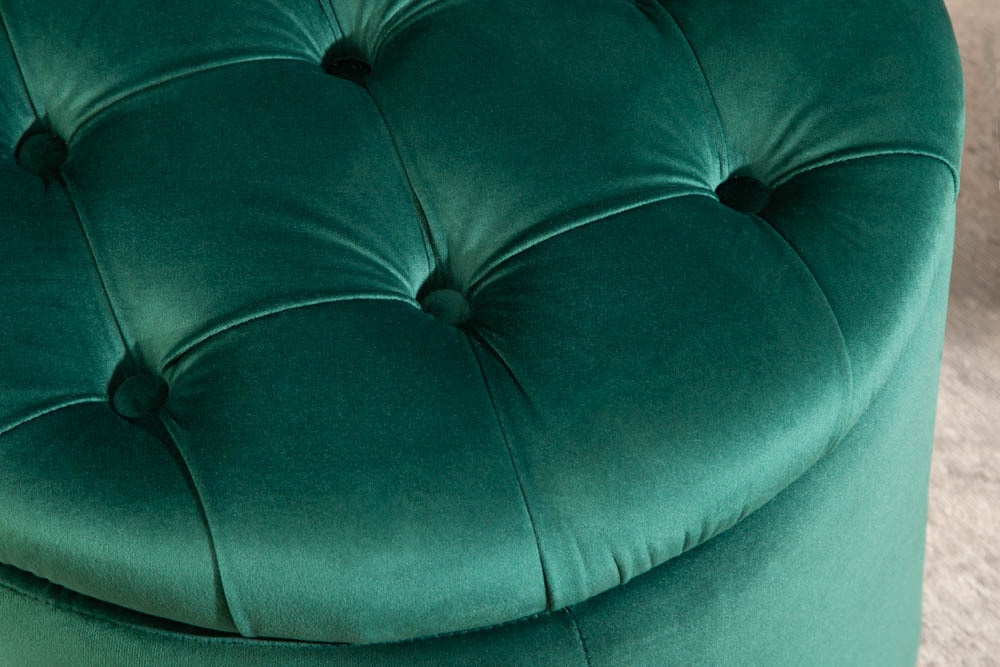 Eleganter Hocker MODERN BAROCK 50cm dunkelgrün Samt Aufbewahrungkorb