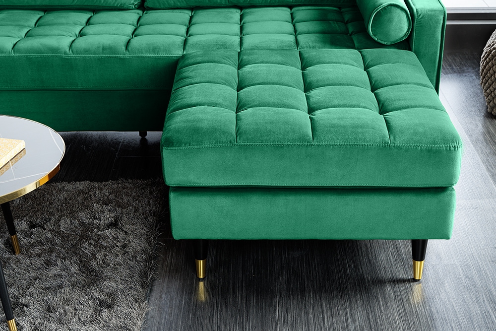Design Hocker COZY VELVET 80cm smaragdgrün Samt goldene Füße
