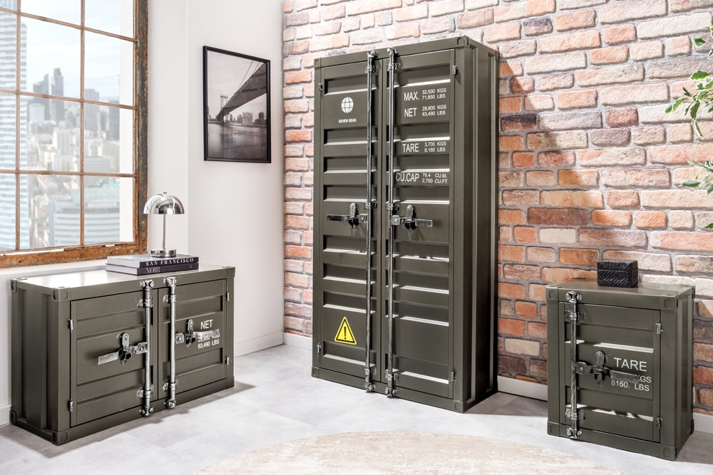Container-Schrank GLOBETROTTER 50cm anthrazit Metall Nachttisch Beistellschrank