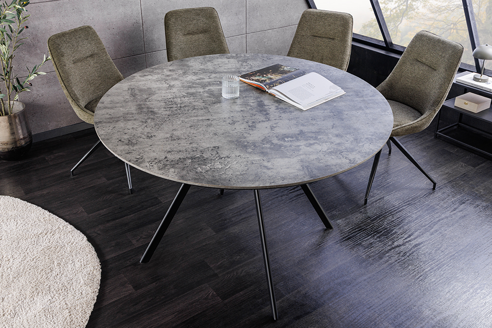 Runder Esstisch ATELIER 120cm grau Beton-Design schwarz Metall
