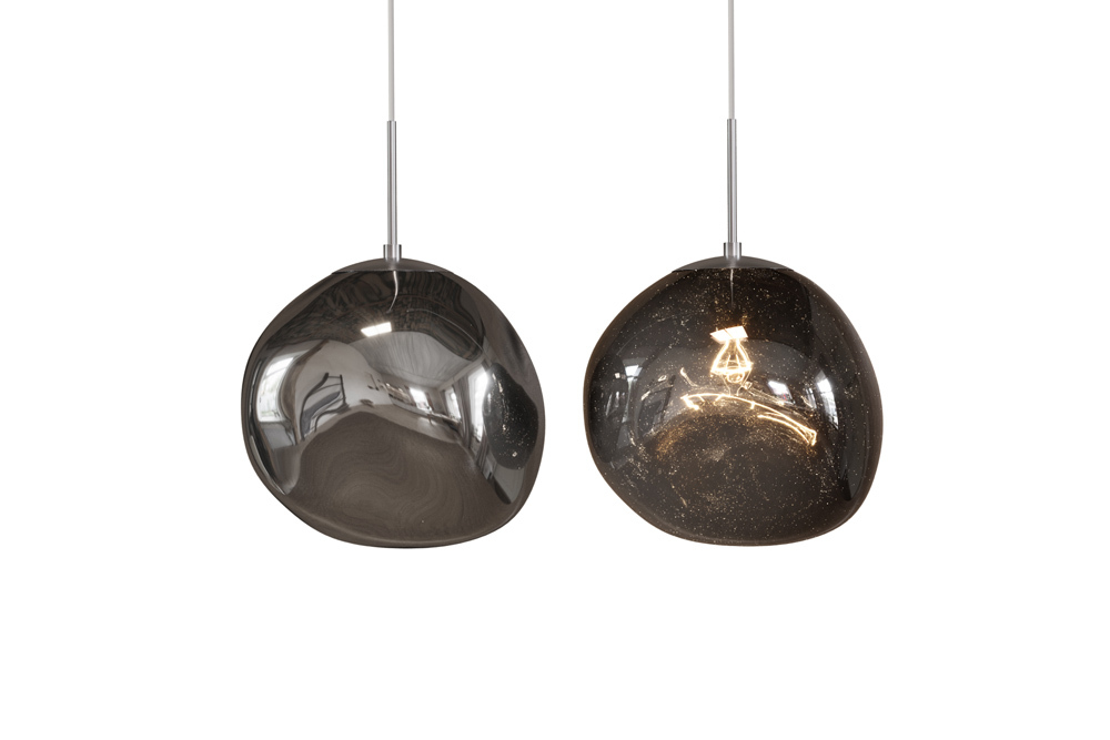 Runde Hängelampe LIQUID DIAMOND 35cm smoke Glas Stahl Kugelleuchte