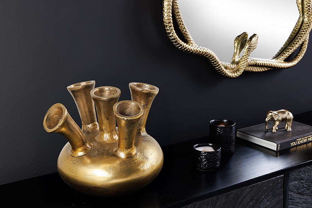 Handgefertigte Vase KIYA 25cm gold mit fünf Öffnungen Blumenvase