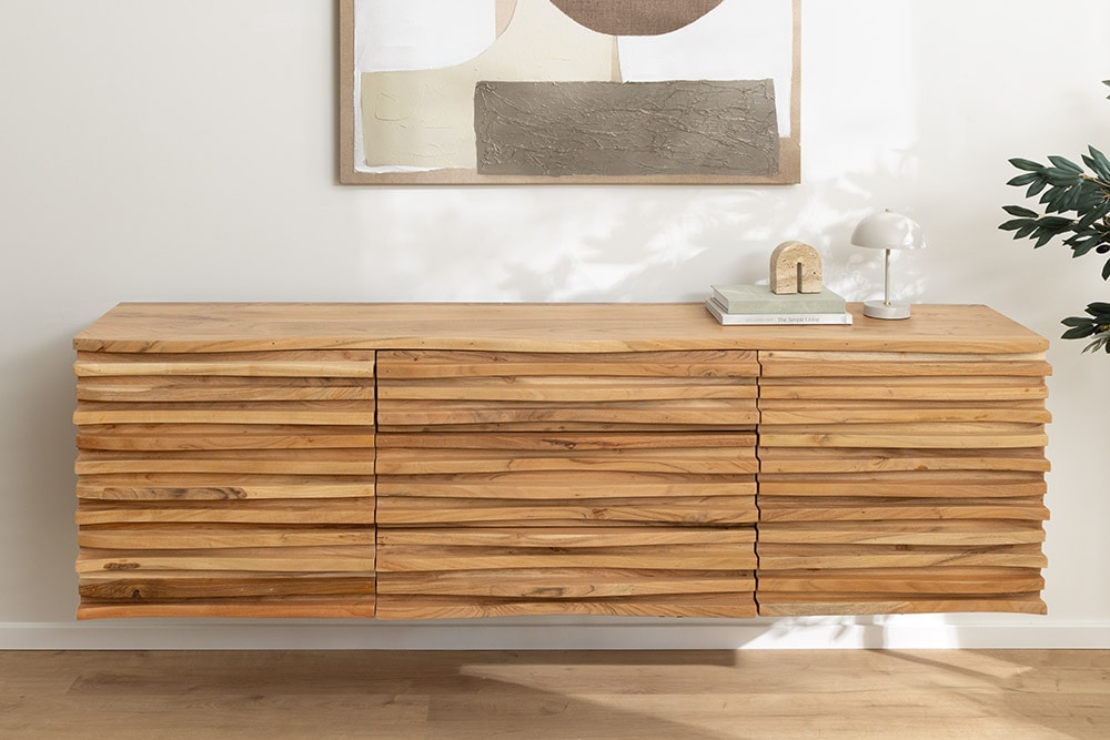 Hängendes Sideboard RELIEF 175cm natur Akazie Massivholz mit Schubladen